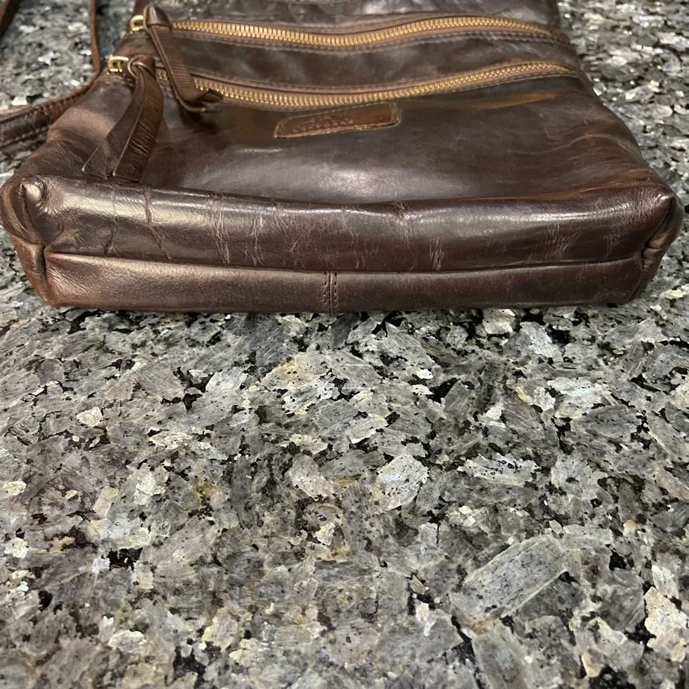 Oak Leathers Dark Brown Leather Crossbody Bag with Double Zip Front